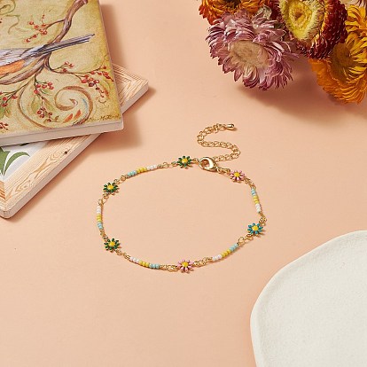 Handmade Brass Daisy Flower Link Chain Anklet for Women