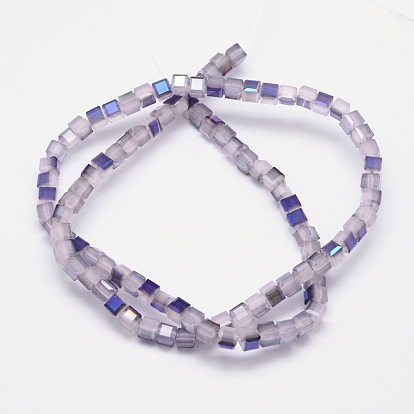 Imitation Jade Faceted Cube Half Rainbow Plated Electroplate Glass Beads Strands