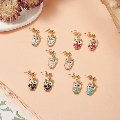 5 paire 5 boucles d'oreilles pendantes hibou en alliage de couleur, or 304 bijoux en acier inoxydable pour femmes