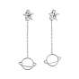 304 Stainless Steel Chain Tassel Earrings, with Ear Nuts, Star with Planet