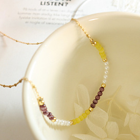 Yellow & Purple Cat Eye Choker with Unique Beaded Necklace Jewelry Set