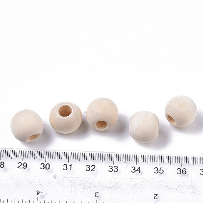 Perles européennes en bois naturel non fini, perles de trous de lager, ronde
