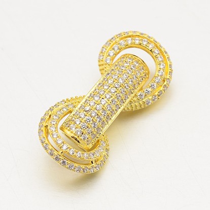 Brass Micro Pave Cubic Zirconia Beads, Lead Free & Cadmium Free, Clear, 14x31x8mm, Hole: 4mm