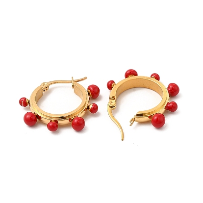 Boucles d'oreilles créoles perles rondes en émail rouge, 304 bijoux en acier inoxydable pour femmes