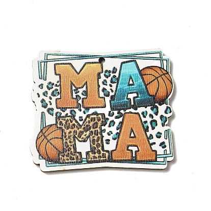 Pendentifs en bois de tremble imprimé simple face pour la fête des mères, word mama avec breloque imprimé basket-ball et léopard