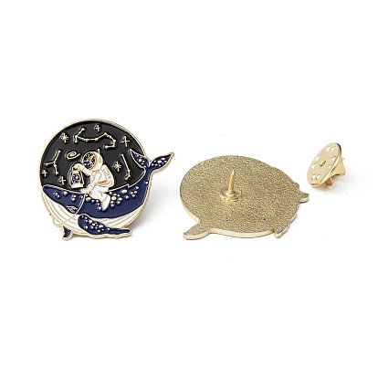 Creative Zinc Alloy Brooches, Enamel Lapel Pin, with Iron Butterfly Clutches or Rubber Clutches, Spaceman with Whale Shape