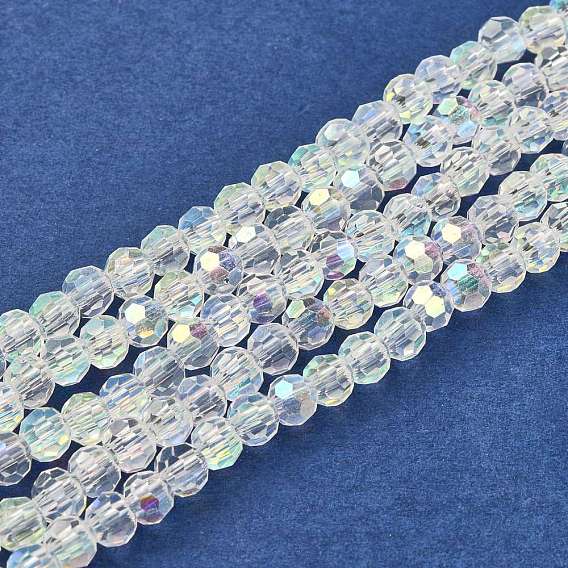 Glass Beads Strands, Faceted(32 Facets) Round, AB Color Plated