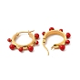 Red Enamel Round Beaded Hoop Earrings, 304 Stainless Steel Jewelry for Women