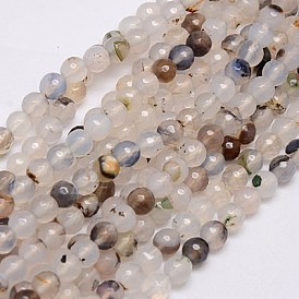 Naturelles agate perles blanches de brins, facette, ronde, 6mm, Trou: 1mm, Environ 62 pcs/chapelet, 15 pouce