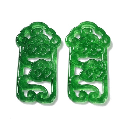 Natural White Jade Dyed Engraved Pendants, Hollow Auspicious Clouds Charms