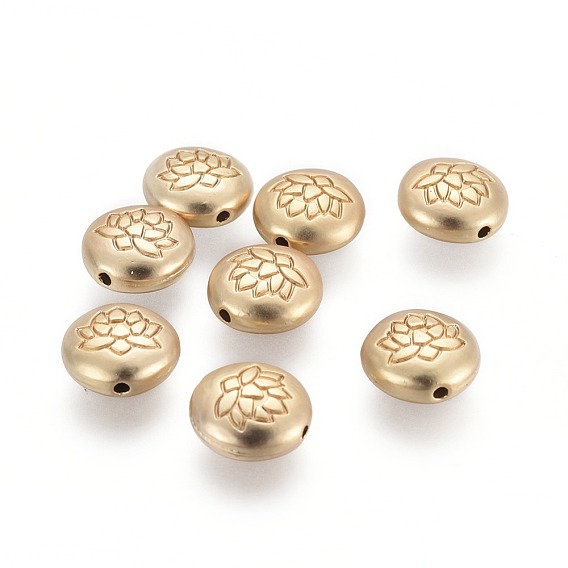 Tibetan Style Alloy Beads, Flat Round with Lotus, Lead Free & Nickel Free & Cadmium Free