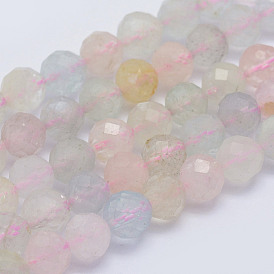 Chapelets de perles morganite naturelles  , ronde à facettes, Grade A +