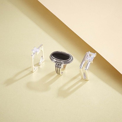 925 anillo de puño abierto rectangular de plata esterlina, Anillo creativo de circonita cúbica transparente para mujer.