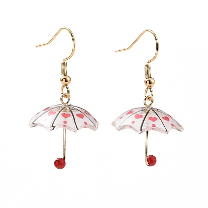 5 Pairs 5 Color Acrylic Umbrella with ABS Plastic Beaded Dangle Earrings, 304 Stainless Steel Jewelry for Women