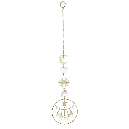 Décorations pendantes octogonales en verre, attrape-soleil suspendus, avec lien lune, soleil et étoile en laiton, pour la décoration intérieure