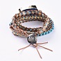 Five Loops Leather Warp Bracelets, with Gemstone, Glass Beads and Alloy Findings
