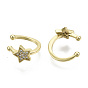 Brass Micro Pave Cubic Zirconia Cuff Earrings,  Nickel Free, Star, Real 16K Gold Plated