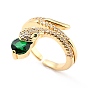 Brass Micro Pave Cubic Zirconia Cuff Rings, Open Rings, Snake, Golden