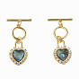Brass Micro Pave Clear Cubic Zirconia Toggle Clasps, with Synthetic Abalone Shell/Paua Shell, Nickel Free, Heart