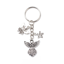 Angel Wing Tibetan Style Alloy Pendants Keychain, Star with Word Just For You Keychains