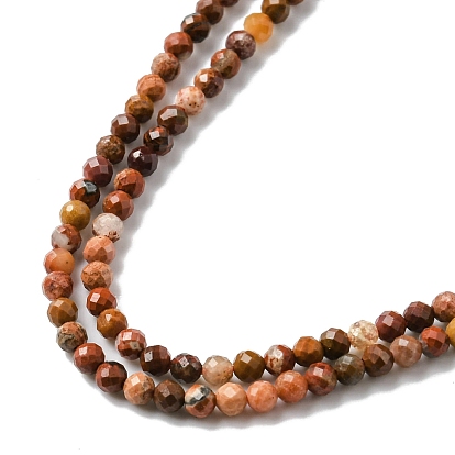 Natural Red Rainbow Jasper Beads Strands, Faceted Round