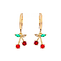 SHEGRACE Brass Huggie Hoop Earrings, with Grade AAA Cubic Zirconia, Cherry, Colorful