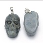 Natural Gemstone Pendants, with Brass Findings, Skull