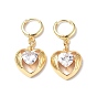 Clear Cubic Zirconia Heart Wing Dangle Hoop Earrings, Rack Plating Brass Jewelry for Women