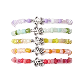 Bracelet en alliage de perles tressées en forme de tortue et de graines de verre, bracelet réglable en fil de nylon