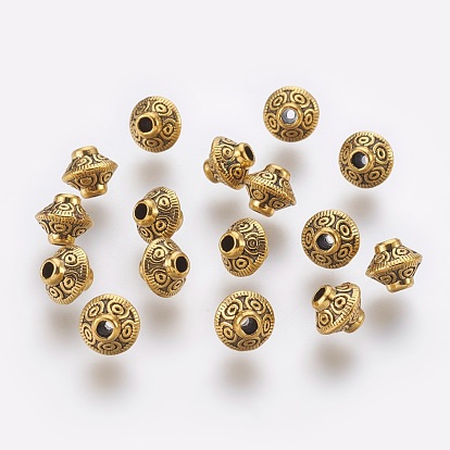 Perles en alliage de style tibétain, sans plomb et sans cadmium, Toupie, 7x6mm, Trou: 2mm