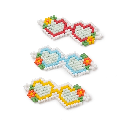 3Pcs 3 Color Handmade MIYUKI Japanese Seed Loom Pattern Seed Beads, Double Heart Link Connectors