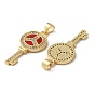 Brass Micro Pave Cubic Zirconia Pendants, with Shell, Key