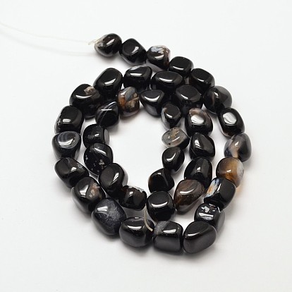 Dyed Natural Black Agate Nuggets Beads Strands, Tumbled Stone, 9~13x9~13x9~13mm, Hole: 1mm, about 35~40pcs/strand, 15.7 inch