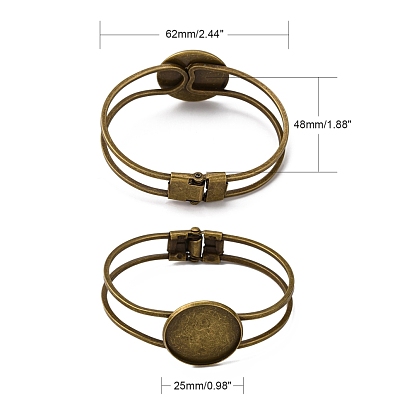 Decisiones brazalete de bronce, base de brazalete en blanco, con hallazgos de bandeja de hierro, plano y redondo