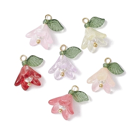 Glass with Acrylic Imitation Pearl Pendants, Flower Charms