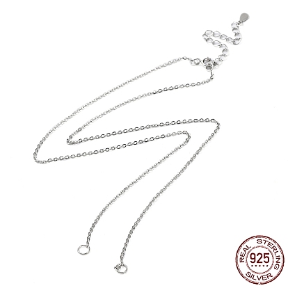 Rhodium Plated 925 Sterling Silver Cable Chains Necklace Makings, for Name Necklaces Making, with Spring Ring Clasps