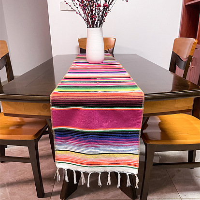 Rainbow Cotton Table Runners, Striped Tassel Tablecloths, for Party Festival Home Decorations, Rectangle