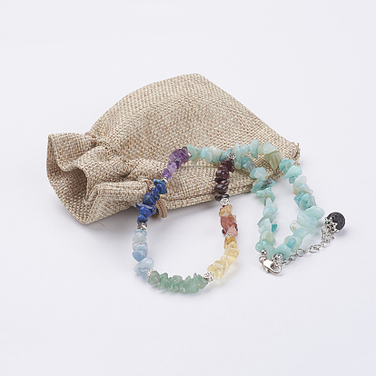 Natural Gemstone Beaded Necklaces, with Brass Clasp