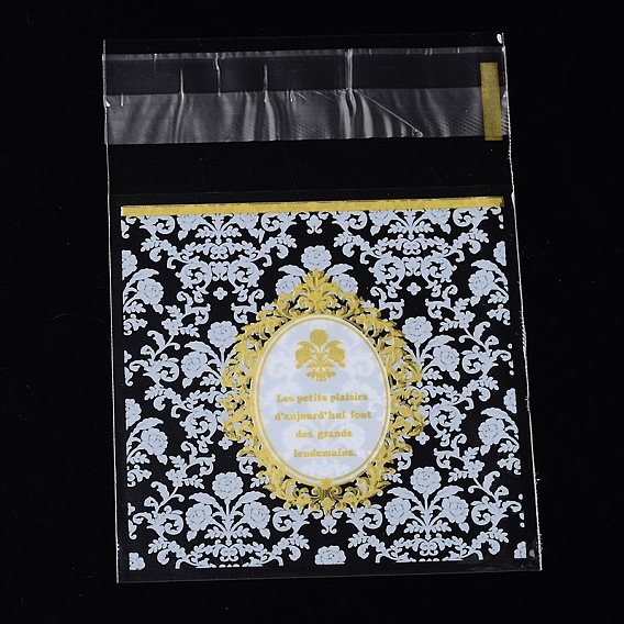 Rectangle sacs opp de cellophane, avec motif floral, 9.9x6.9cm, épaisseur bilatérale: 0.07mm, à propos de 95~100pcs / sac