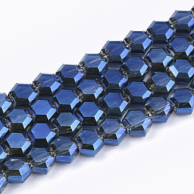 Electroplate Glass Beads Strands, Faceted, Hexagon