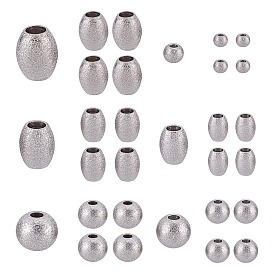 SUNNYCLUE 30Pcs 6 Style 304 Stainless Steel Textured Beads, Round & Oval