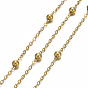 Brass Flat Oval Cable Chains, Satellite Chains, with Round Beads, Unwelded, with Spool, Cadmium Free & Lead Free