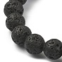 Bracelet extensible en perles de lave naturelle et d'agate noire avec breloques en alliage d'émail