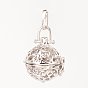 Eco-Friendly Rack Plating Brass Hollow Round Cage Pendants, For Chime Ball Pendant Necklaces Making, Cadmium Free & Nickel Free & Lead Free, 27x25x22mm, Hole: 9x4mm