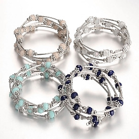 Cinq boucles verre d'emballage perles bracelets, avec les accessoires en métal, 56mm