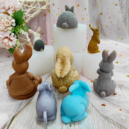 Moules à bougies sur le thème de Pâques, moules en silicone, pour le savon de bougie maison, blanc, Modèle de lapin