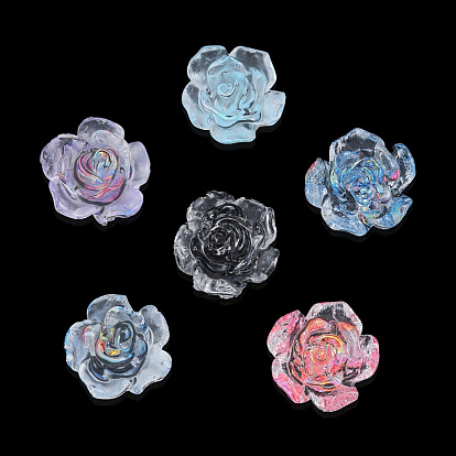 Transparent Resin Cabochons, with Glitter Sequins/Paillette, Flower
