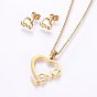304 Stainless Steel Jewelry Sets, Stud Earrings and Pendant Necklaces, Heart with Word Love, For Valentine's Day