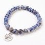 Natural Gemstone Bead Charm Bracelets, with Alloy Findings, Flat Round with Tree
