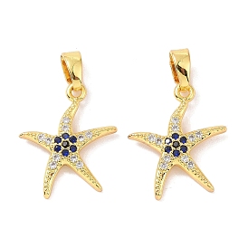 Real 18K Gold Plated Brass Micro Pave Cubic Zirconia Pendants, Starfish Charms